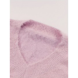 Plus Size - Women'S Asymmetrical V-Neck Geometric Sweater - Soft Pastel Winter Pullover with Trim, Cozy Casual Sweater for Everyday & Semi-Formal Outfits, Relaxed Fit Layering Piece, Easy-Care Durable Design