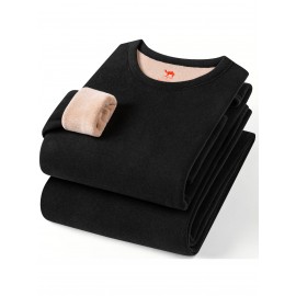 Plus Size - Men'S & Women'S Thermal Underwear Set - Heavy-Duty Fleece-Lined Winter Pants, Thickened Thermal Base for Extreme Cold, Soft Pink/Red color, Elegant Everyday & Formal wear - Cold Weather Essentials