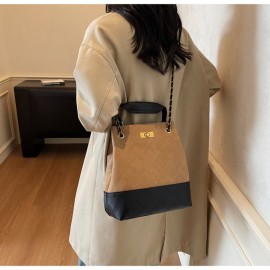 1pc Women's Retro Bucket Bag with Golden-Tone Hardware & Chain Strap - Elegant Golden-Tone Hardware, Buckle Closure, Lining - Coffee Brown/Light Brown/Gray/Black Handbag for Casual & Formal Events
