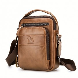 [Leather Crossbody Bag] Deep Brown Leather Crossbody Bag | Men's Genuine Top-Grain Cowhide Messenger Bag with Adjustable Strap, Multi-Compartment Phone Holder, Card Slots & Cash Pocket for Everyday Use, Work, Travel
