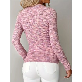 Women's Elegant V-Neck Sweater with Full Zipper Front - Belted Waist Suitable for Spring/Fall, Casual to Office Wear, Solid Color Long Sleeve Blouses Sweaters