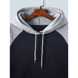 TD25 Raglan Sleeve Color Block Casual Plus Size Men's Hoodie, PLUS SIZE