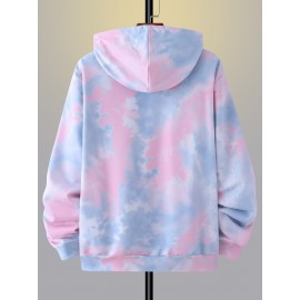 Men's Gradient Color Hoodie with Abstract Tie-Dye Print - Soft Casual Pullover, Kangaroo Pocket & Adjustable Drawstring Hood, Machine Washable Regular Fit Long Sleeve Sweatshirt, Essential Hoodie, Sporty Pullover, Comfortable Wear, PLUS SIZE