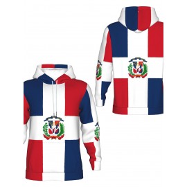 Men's Heavyweight Dominican Republic Flag Hoodie with 3D Emblem & National Logo - Red/White/Blue Pride Sweatshirt, Plus Size Pullover for Dominican Pride Events, Casual Wear &, Machine Washable Long Sleeve (Dominican Flag Colors), PLUS SIZE