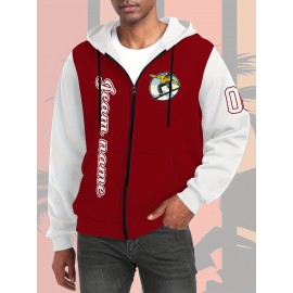 Men's Plus-Size Custom Full-Zip Sweatshirt - Personalized Logo & Text Printing, Size Hoodie for Branding/Gym/Outdoor Wear, Machine Washable Casual Sportswear (Regular Fit) - Orders Welcome Suitable for Gym,, Daily Wear, PLUS SIZE
