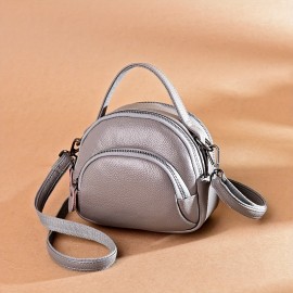 [Casual Leather Crossbody Messenger Bag] Genuine Leather Crossbody Bag for Women, Casual Solid Color Zippered Messenger Bag with Polyester Lining, Fashionable and Versatile from Guangzhou