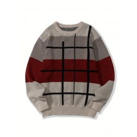 Men's Casual Color Block Knit Sweater, Soft Warm Pullover for Fall/Winter