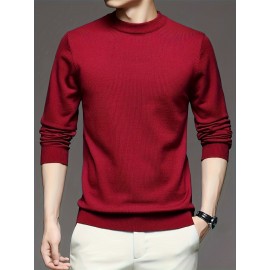 New Men'S Solid Color Round Neck Knitted Pullover Sweater